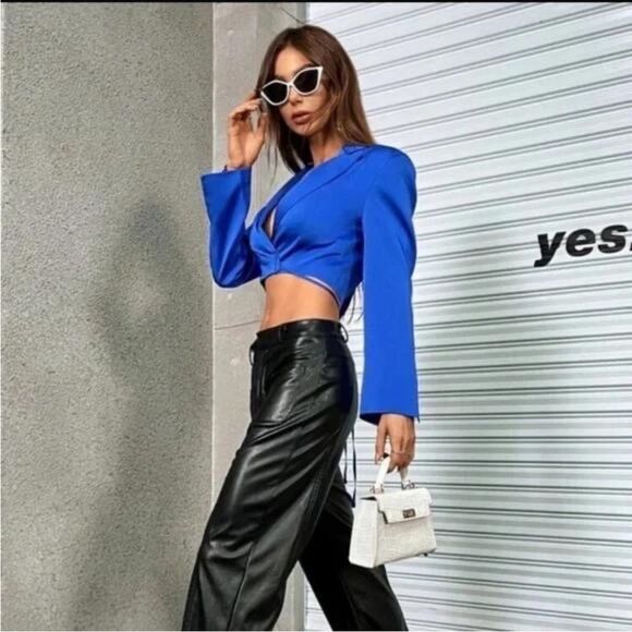 NWOT Zara Bloggers Favorite Satin Cropped Blazer Royal Blue Size M - Picture 2 of 11